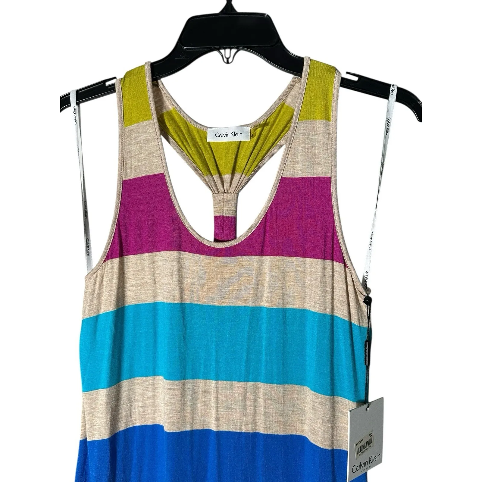 Calvin Klein Women's 8 Multicolor Scoop Neck Racerback‎ Striped Maxi Dress #Y6-1 - Image 3