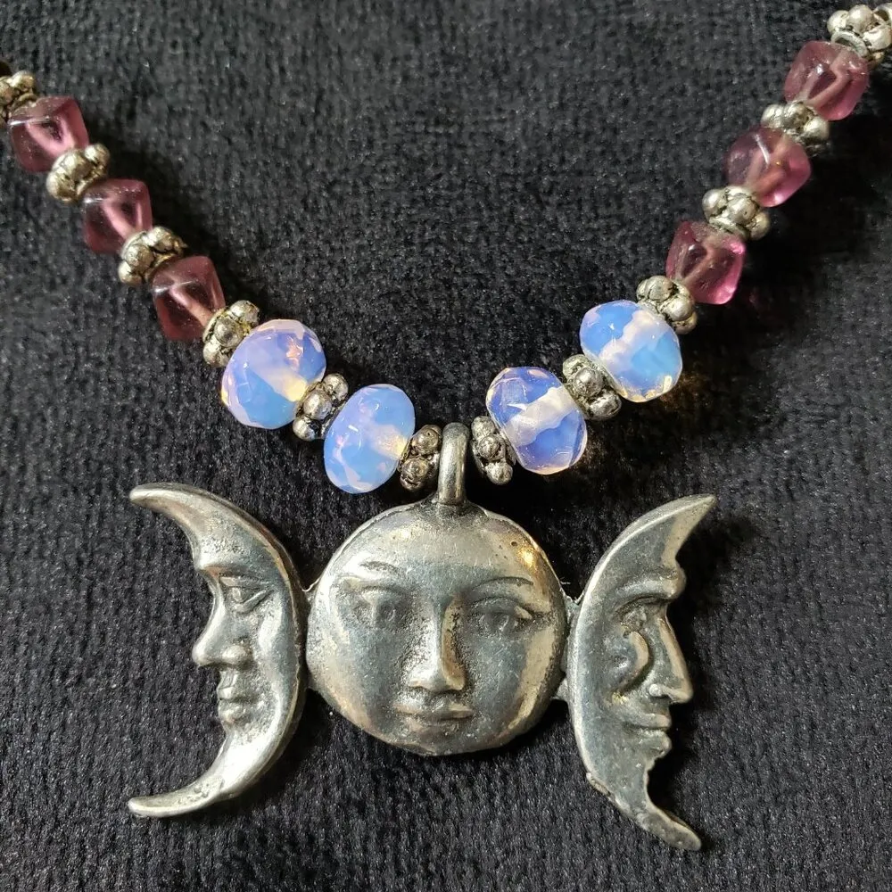 Womens Fashion Silver Tone Triple Moon Goddess Nightly Peace Necklace w/ Lobster - Image 3