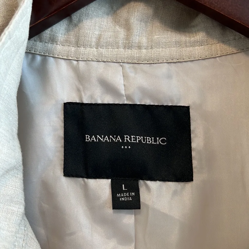 Banana Republic Linen Baracut Taupe Woven Textured Full Zip Spring Jacket, L - Image 3
