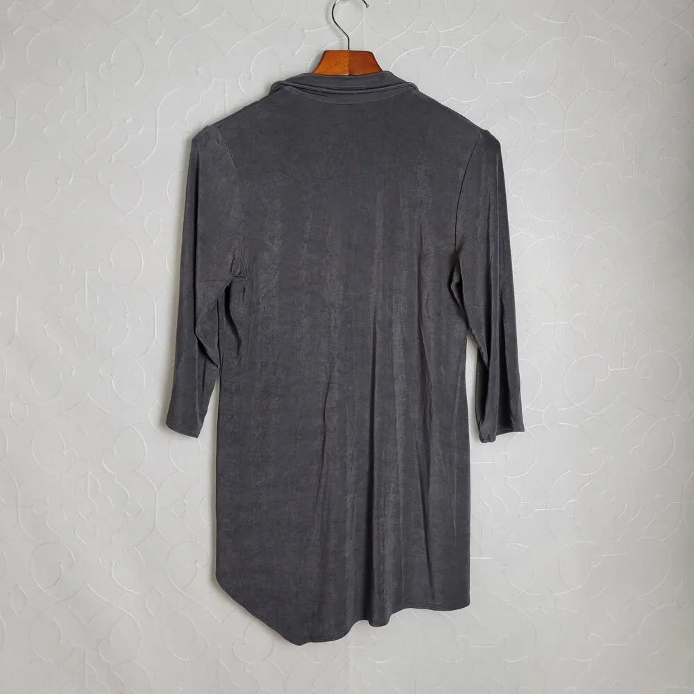 Travelers by Chicos Womens Cardigan 1 Black Collared 3/4 Sleeve Slinky Toggle Size 10 - Image 3