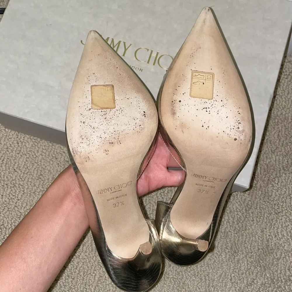 Jimmy Choo 100 Champagne Metallic Crystal Pumps - Image 4