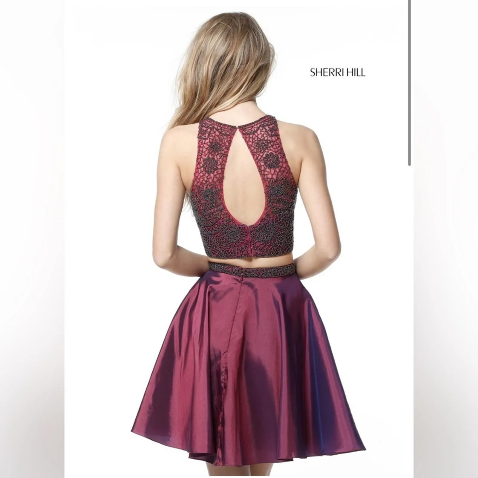Sherri Hill Burgundy Maroon Beaded Two Piece Homecoming Mini Dress Size 6‎ - Image 2