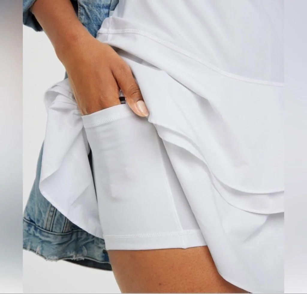 AE Aerie Real Me Maggie Ruffle Tennis Dress White Shorts Tiered Medium Exercise - Image 3