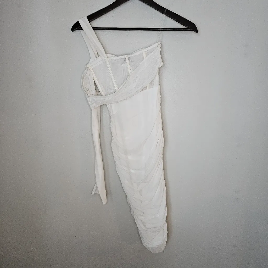 Oh Polly Dress Corset White Bodycon 4957 Batch A One Sleeve Size 0 Bridal Bach - Image 6