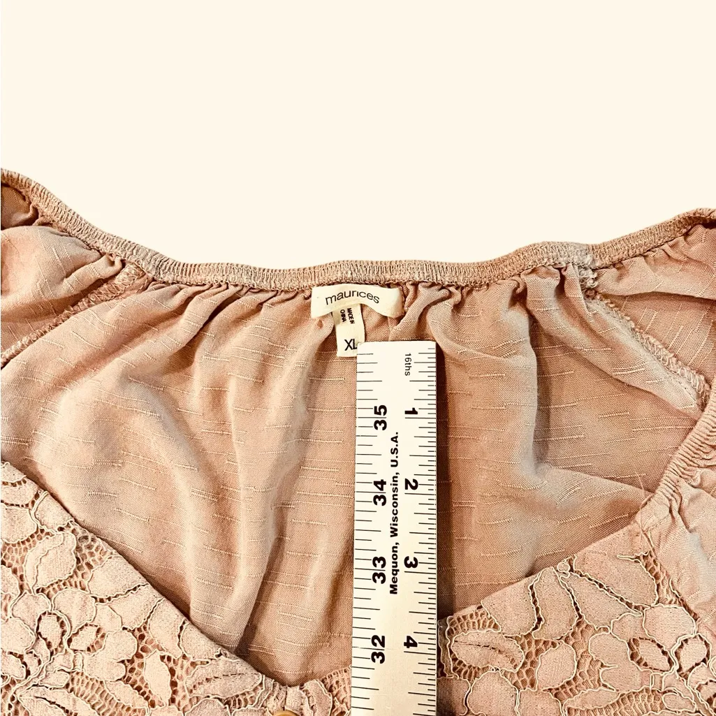 Maurices Women's XL Lace Bodice Mauve Peplum 3/4 Sleeve Boho Peasant Babydoll - Image 4