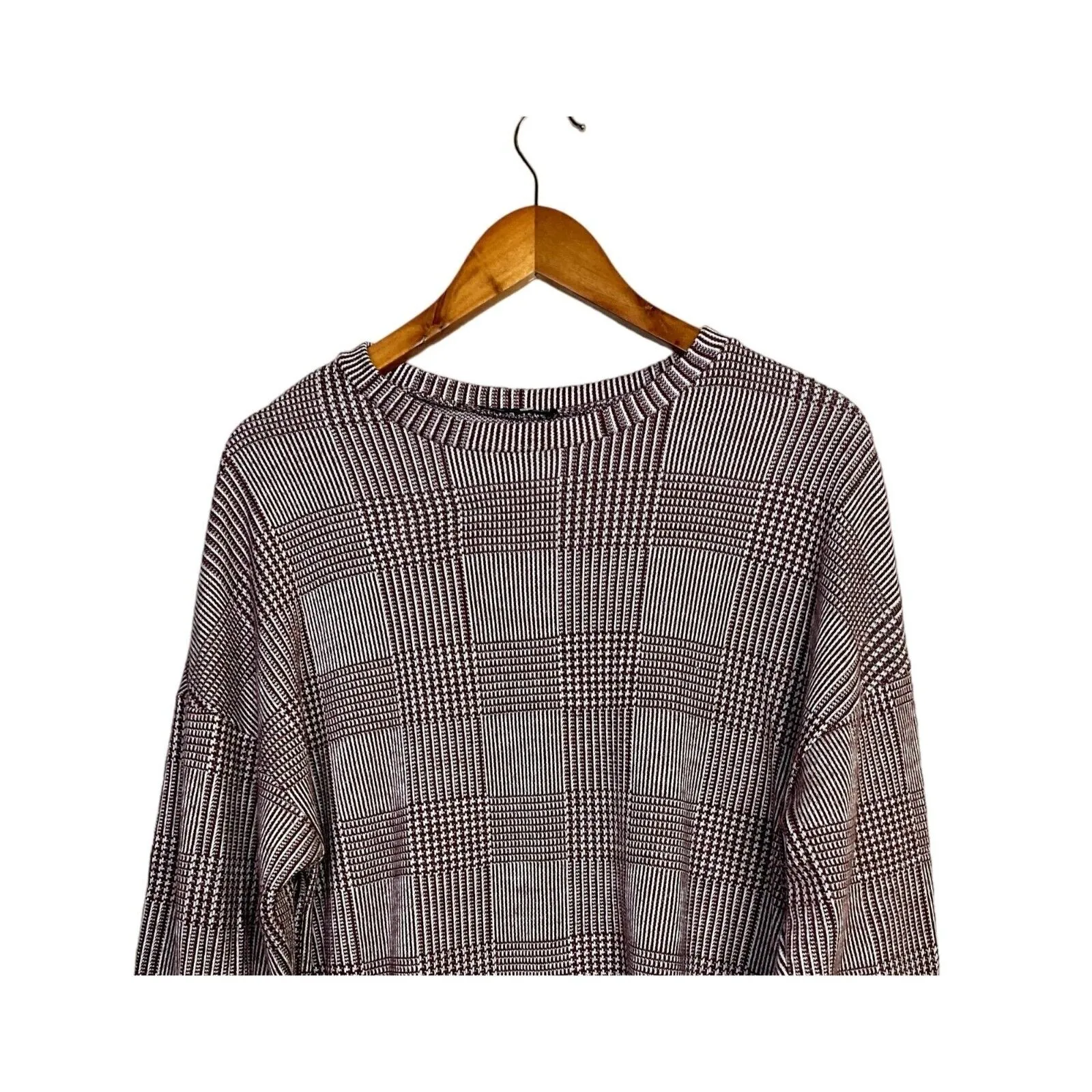 Zara Relaxed Fit Long Sleeve Lightweight Soft Crew Neck Knit Sweater M Burgundy - Image 3