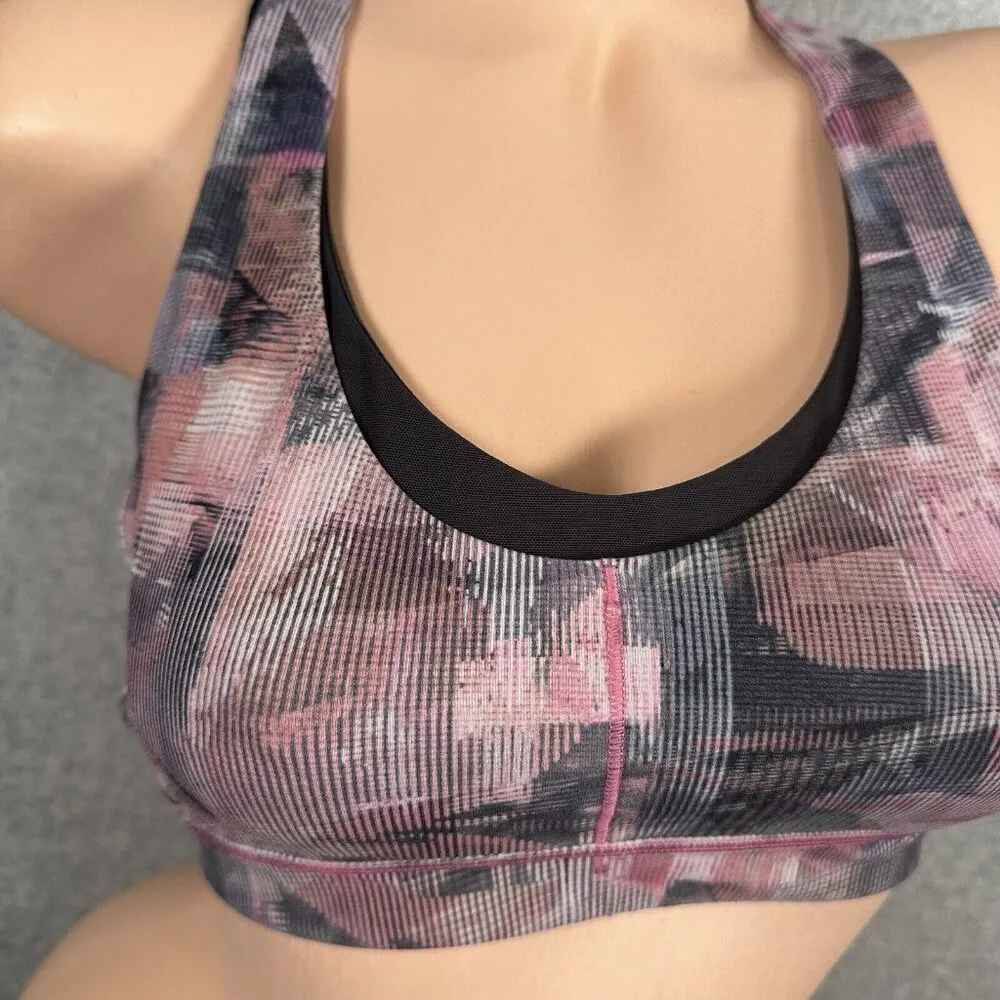 Lululemon Size 6 Sports Bra Womens Pink Gray Abstract Crossback Scoop Neck - Image 4