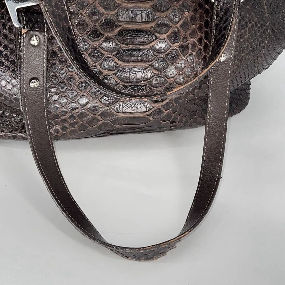 Alan Bilzerian‎ Womans Embossed Real Python Leather Shoulder Bag Chocolate OS Brown - Image 4