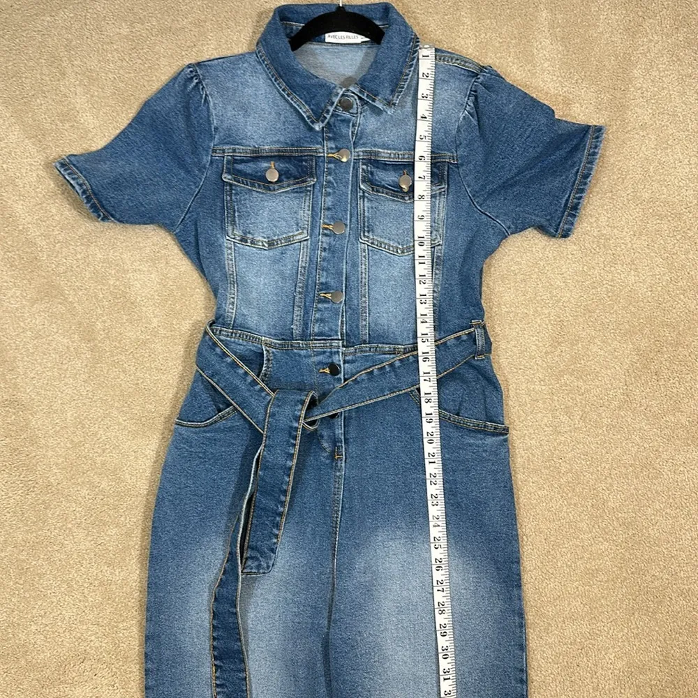 Avec Les Filles Denim Jumpsuit Shortsleeve Blue Cowgirl Cowboy Women Size 30 - Image 5