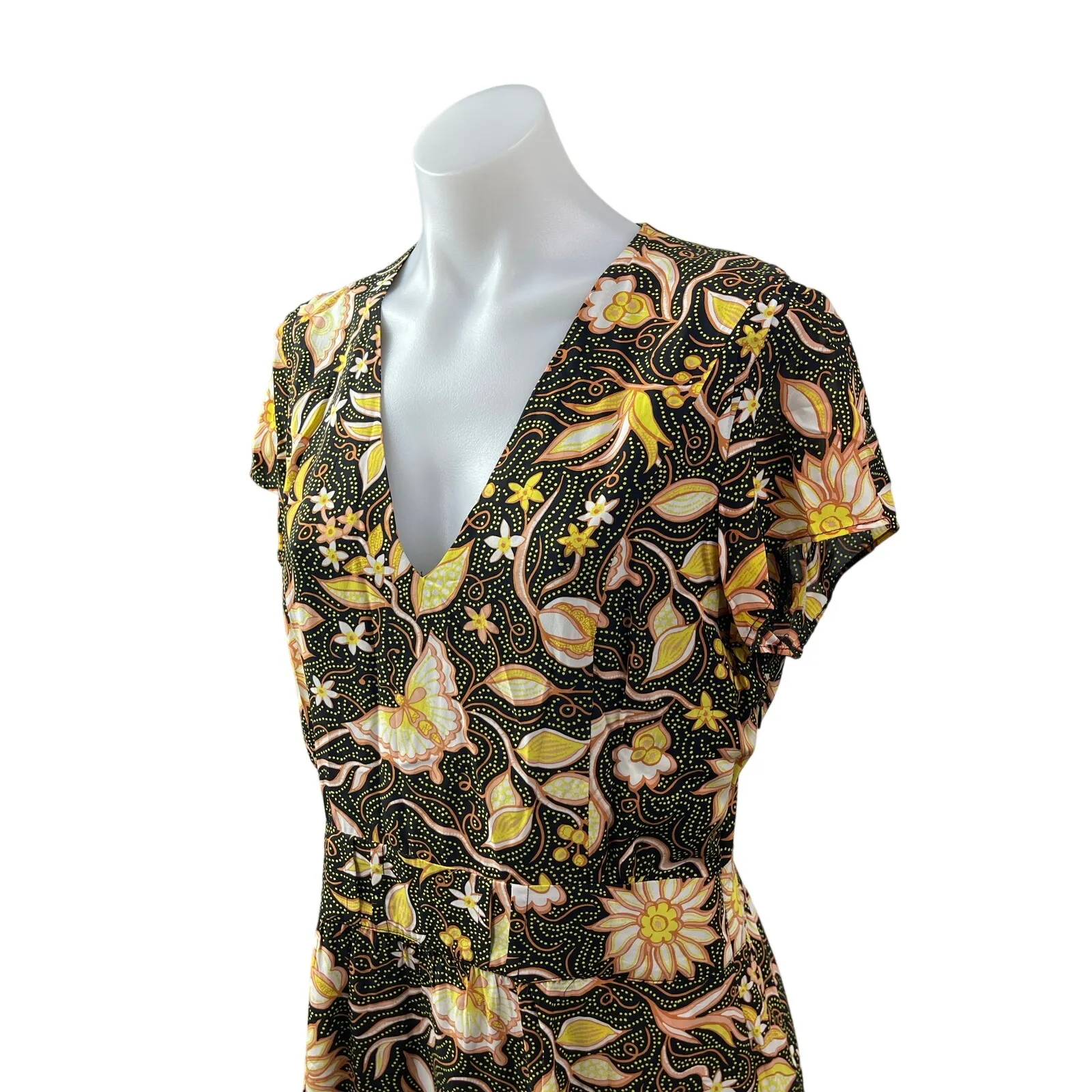 The Kooples Multicolor Floral V Neck Short Cap Sleeve Mini Flare A-Line Dress 3 - Image 2