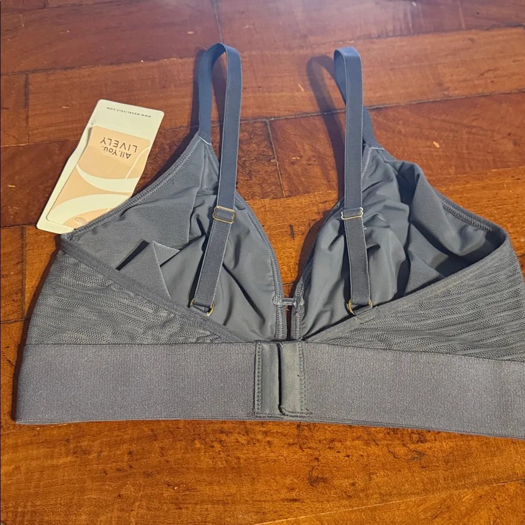 All.You. LIVELY Stripe Mesh Bralette Black Womens Size 32 D Gray - Image 5