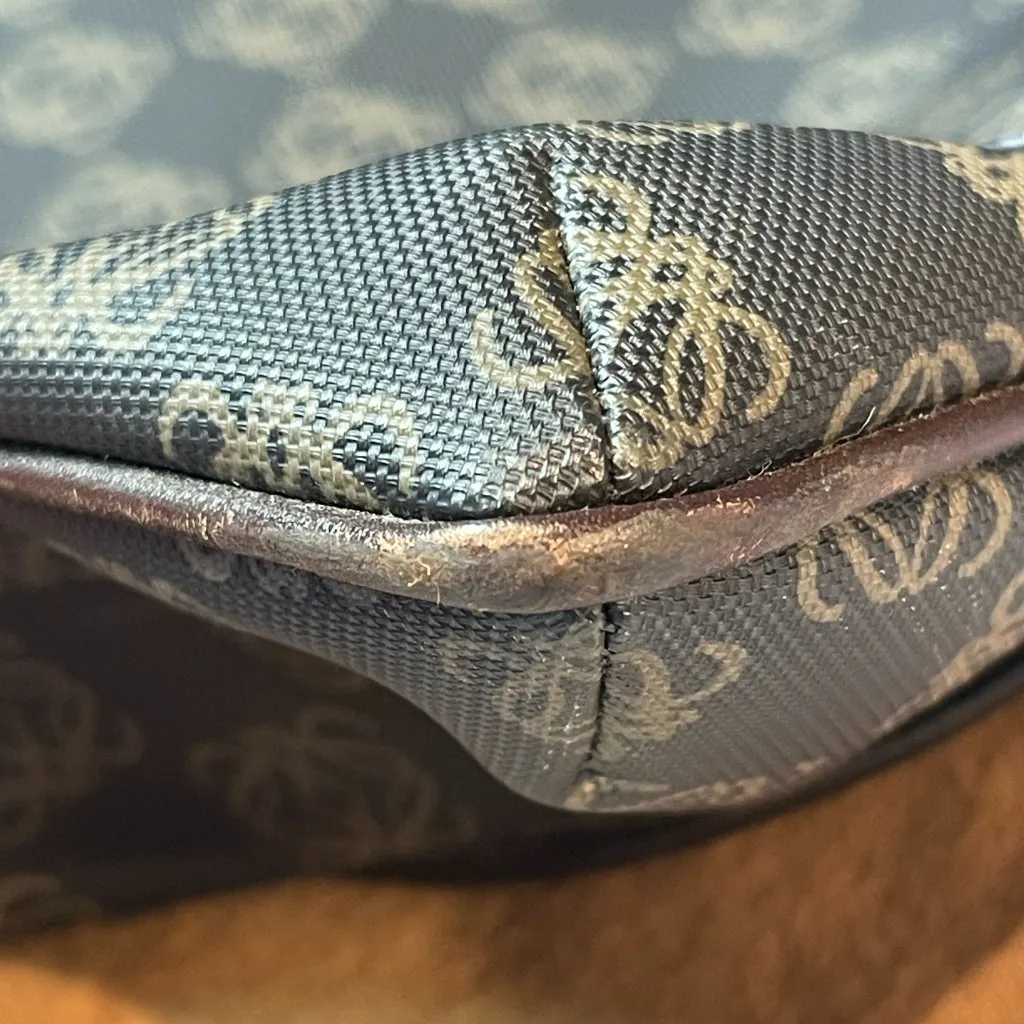 Loewe Vintage Canvas and Leather Anagram Tote - Dark Brown and Black - Preowned - Image 11