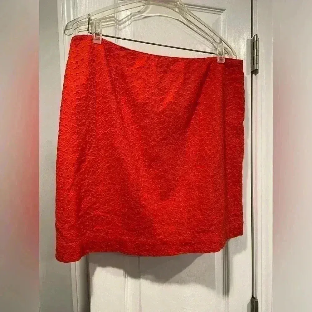 L.L. Bean Favorite Fit Cotton Lace Eyelet Mini Skirt Lined Size 12 Orange - Image 5