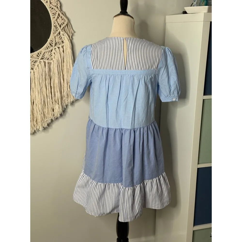 Tuckernuck Pomander Place Blue White Colorblock Preppy Stripe Quinn Dress Small - Image 3