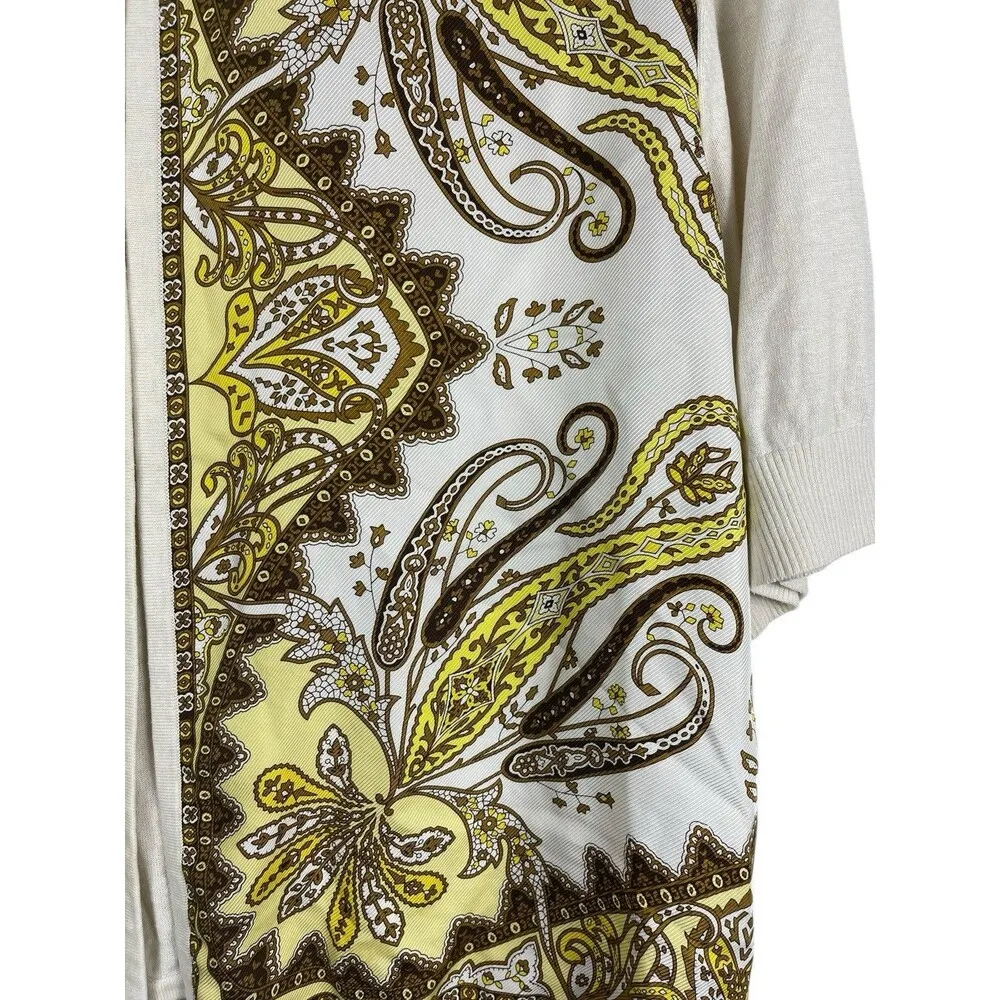 Talbots 2x Pale Yellow Beige Pattern Silk Blend Short Sleeve Soft Cardigan - Image 3