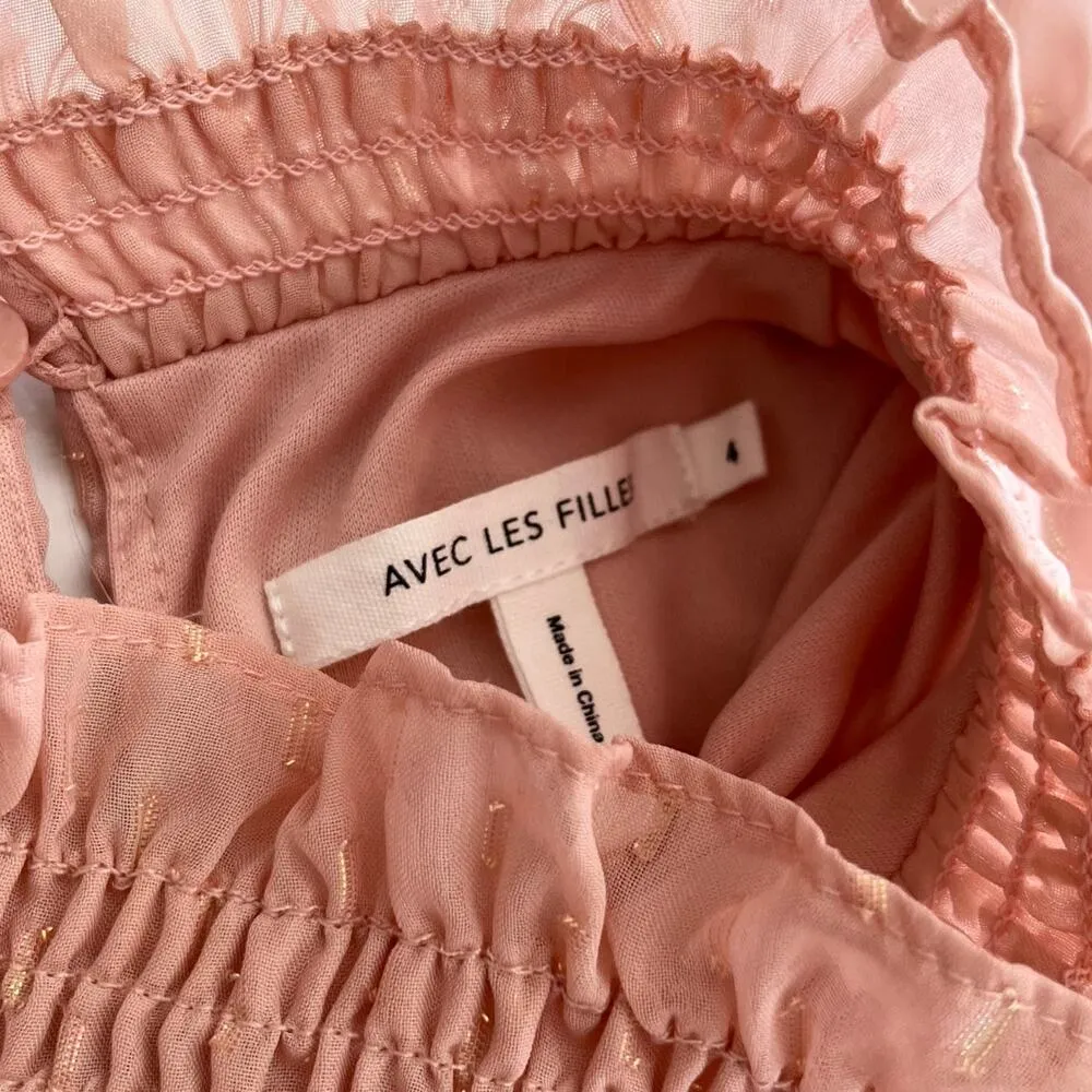 Avec Les Filles Pink Ruffled Smocked Sleeveless Maxi Dress Size 4 - Image 4