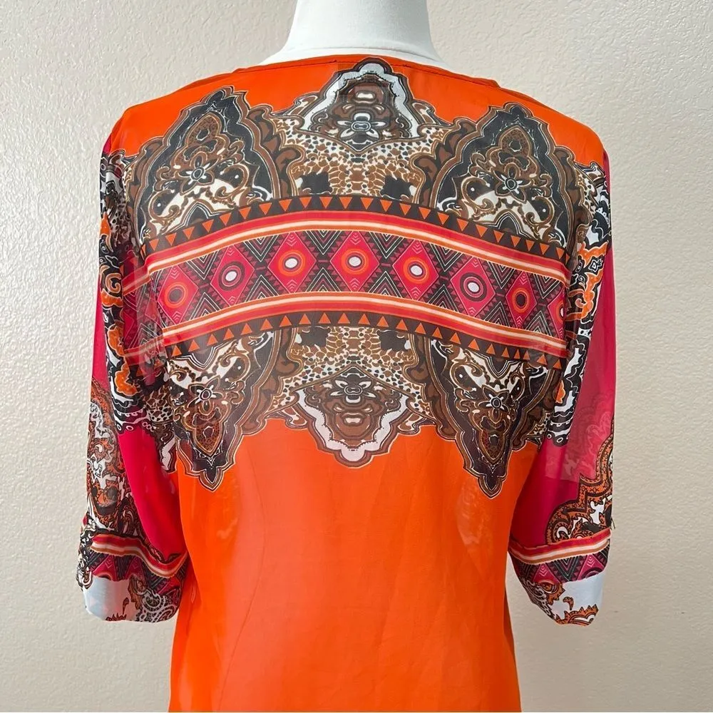 Joseph Ribkoff Colorful Sheer Blouse with Multicolored Rhinestones Size 6 - Image 6