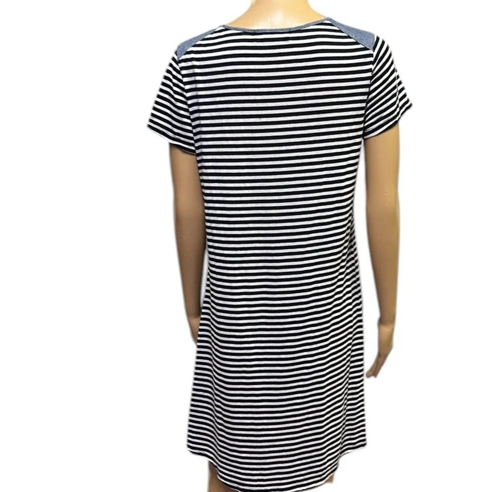 Elie McCarthy Tshirt Pocket Tee Short Sleeve Striped Dress Womens Medium Blue - Image 6
