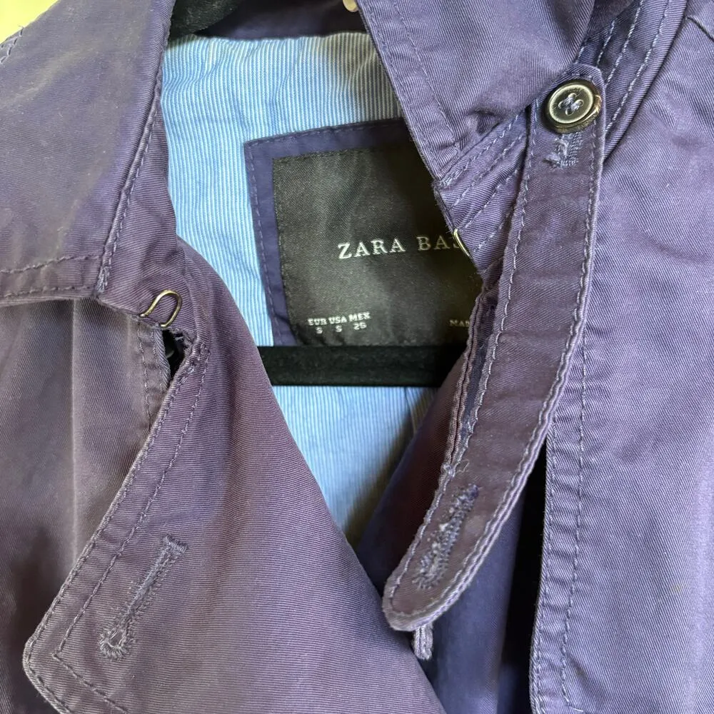 Zara Basic Navy Long Trench Coat Double Breasted Belted Classic Jacket Small - Image 6