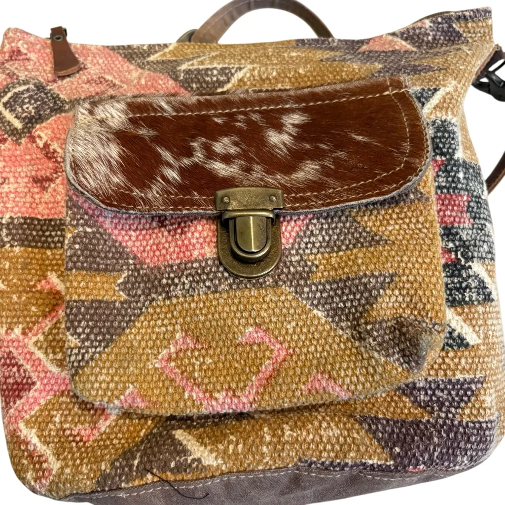 Myra Bag Tribal Hairon Leather Tapestry Crossbody Shoulder Bag Brown - Image 12