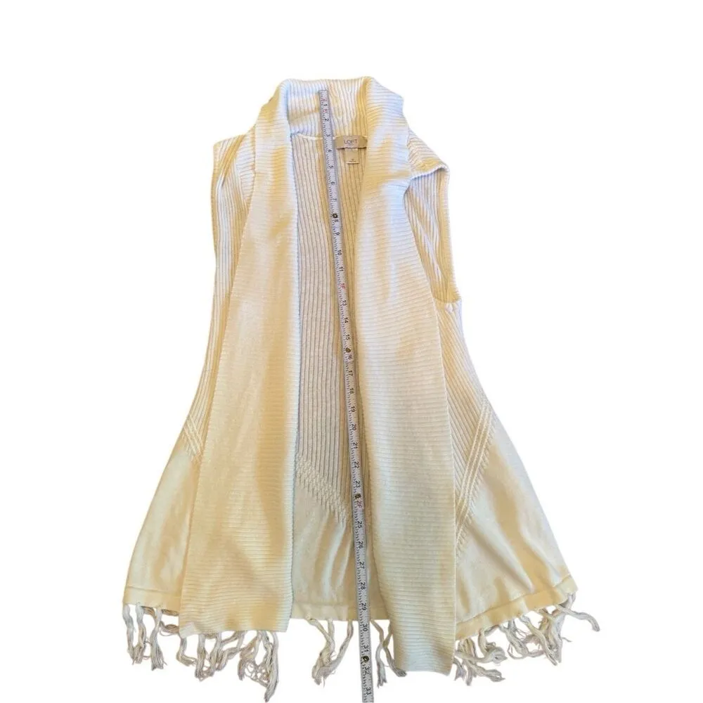 Loft Cream Open Front Sleeveless Cardigan Knit Vest with Tassels Fringe Sz M - Image 4
