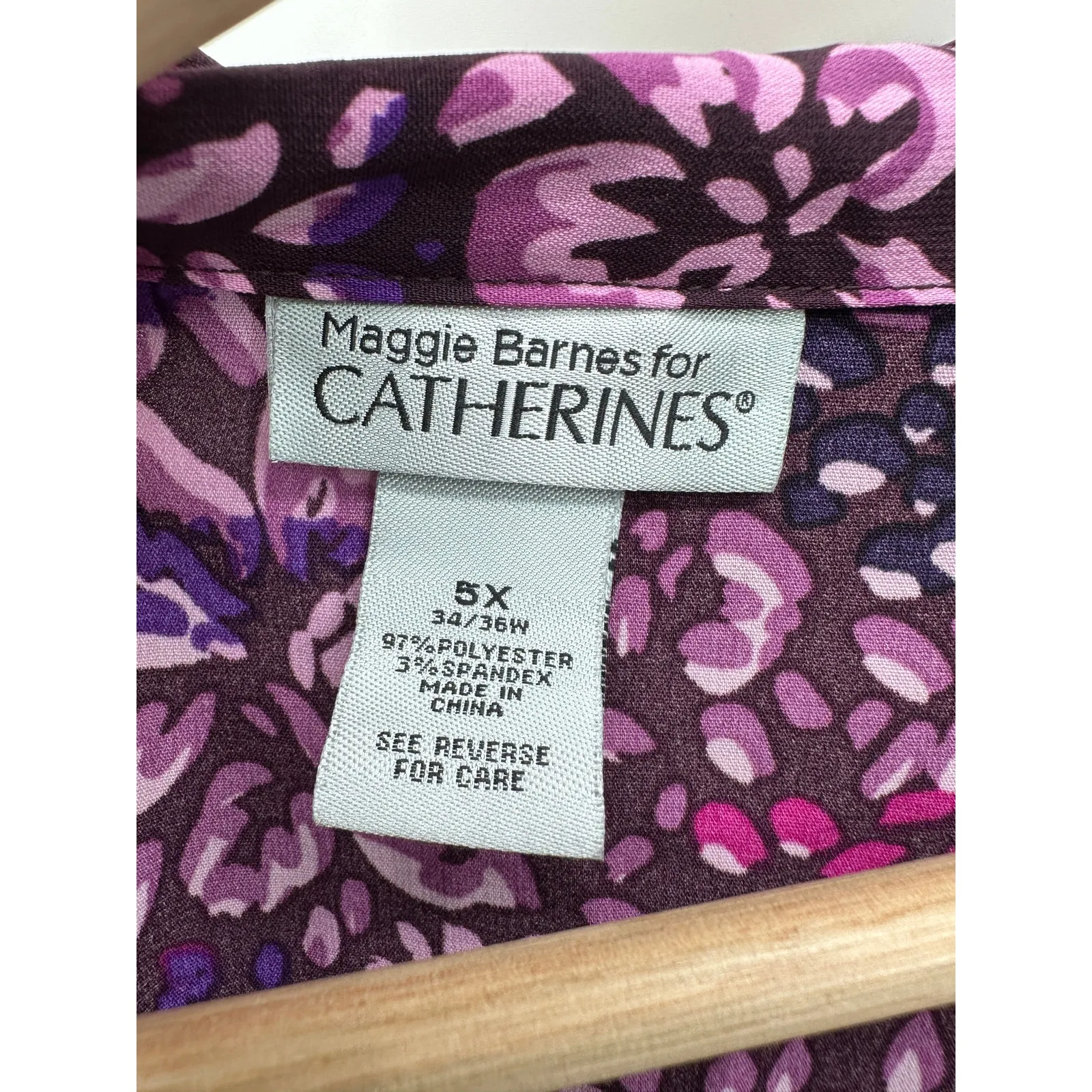 Maggie Barnes Button Down Shirt Women Purple Dark Floral Size 5X Collar Stretch - Image 5
