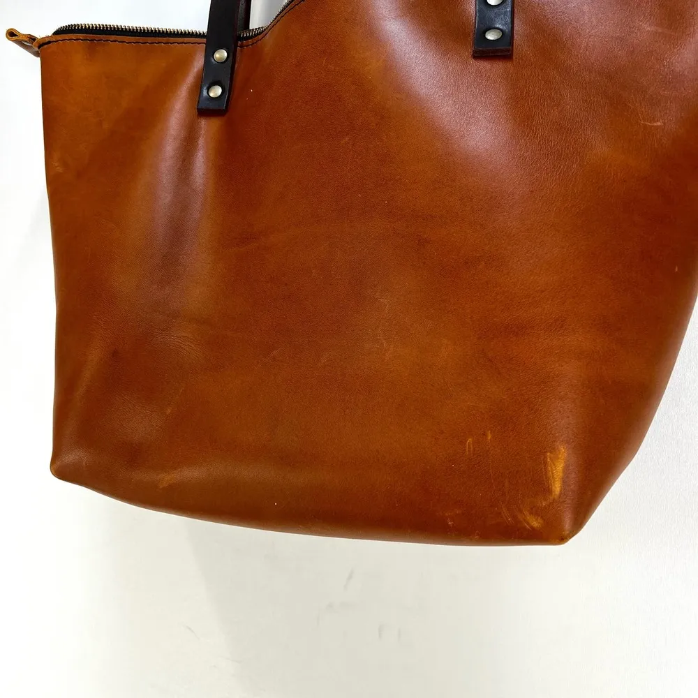 Portland Leather Goods Zip Top Tote Bag Large Leather Handbag Brown Oversized - Image 10