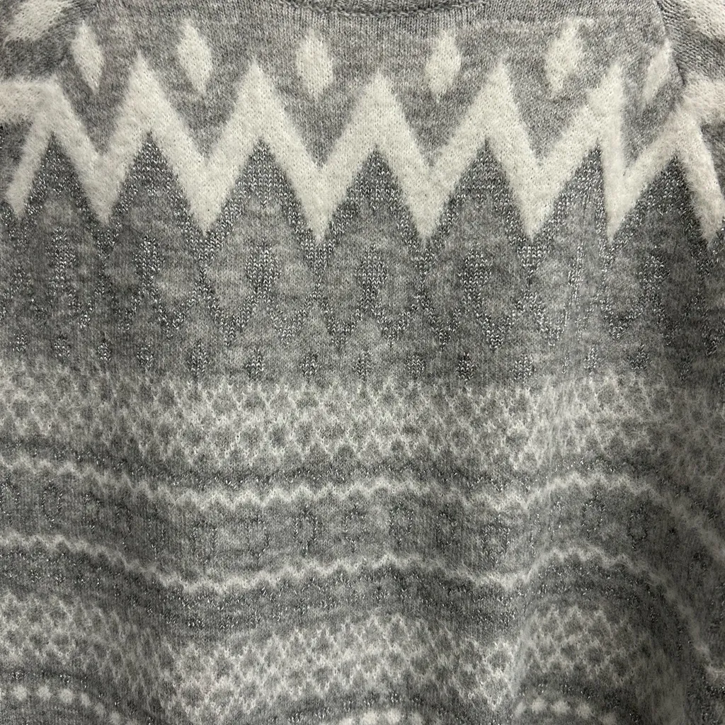 Gray Fair Isle Pattern Sparkly Soft Women's Holiday Sweater - Image 3