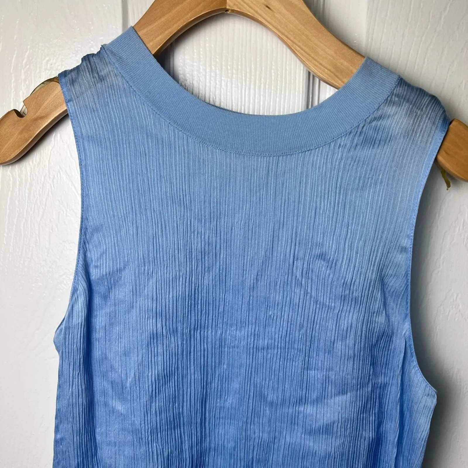 Vince Blue Silk Ribbed Flowy Crewneck Sleeveless Tank Top XS - Image 4