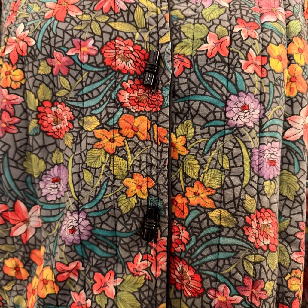Vintage Gallery EUC Floral Quilted Jacket W/ Pockets & Unique Buttons Green Size L - Image 4