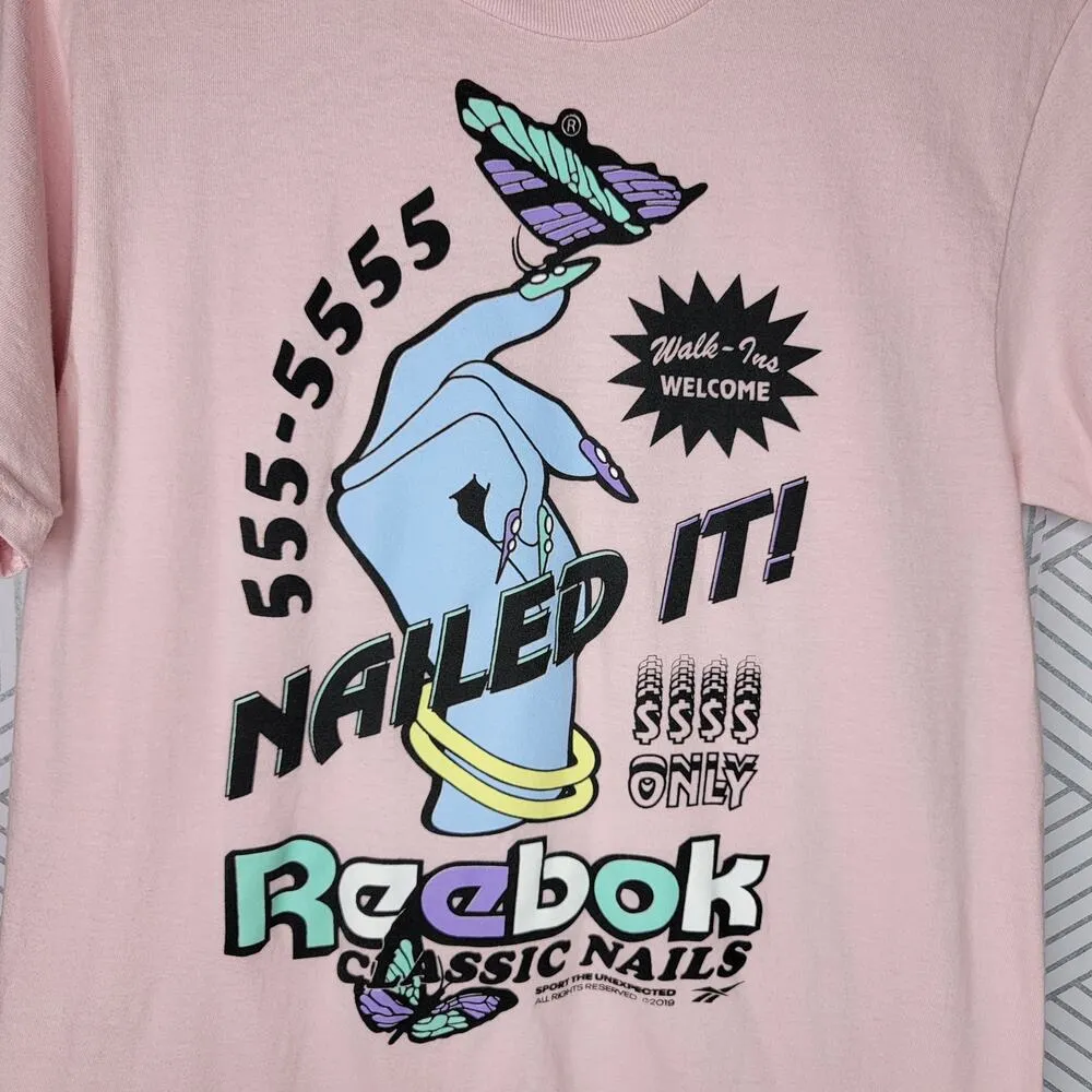 Reebok Pink Graphic Nailed It T-shirt Sz Small - Image 3