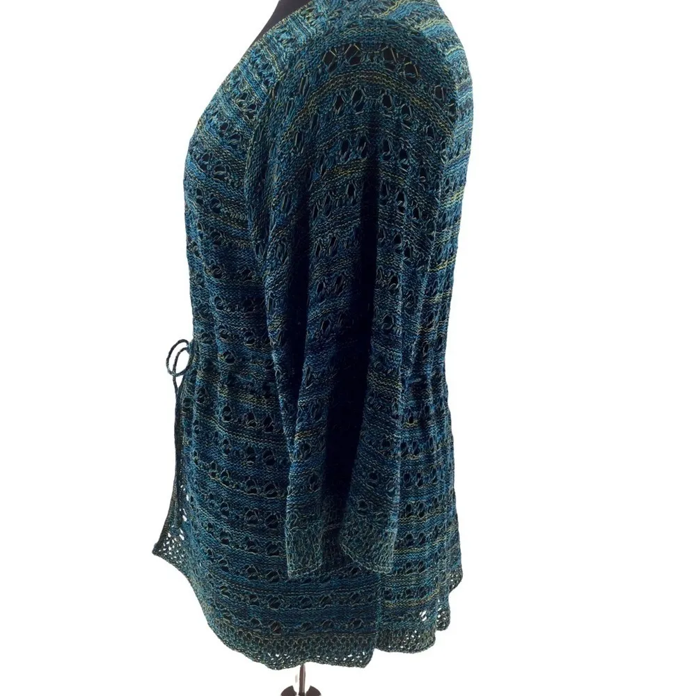 Lane Bryant Variegated Blue and Green Open Knit Cardigan - Image 9