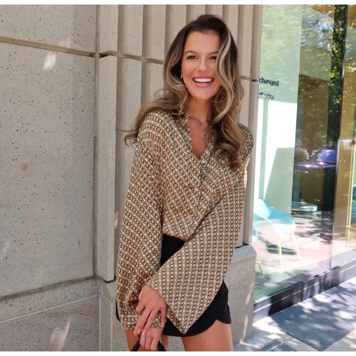 L'academie Revolve Tan Chain Oversized Button Down - Image 4