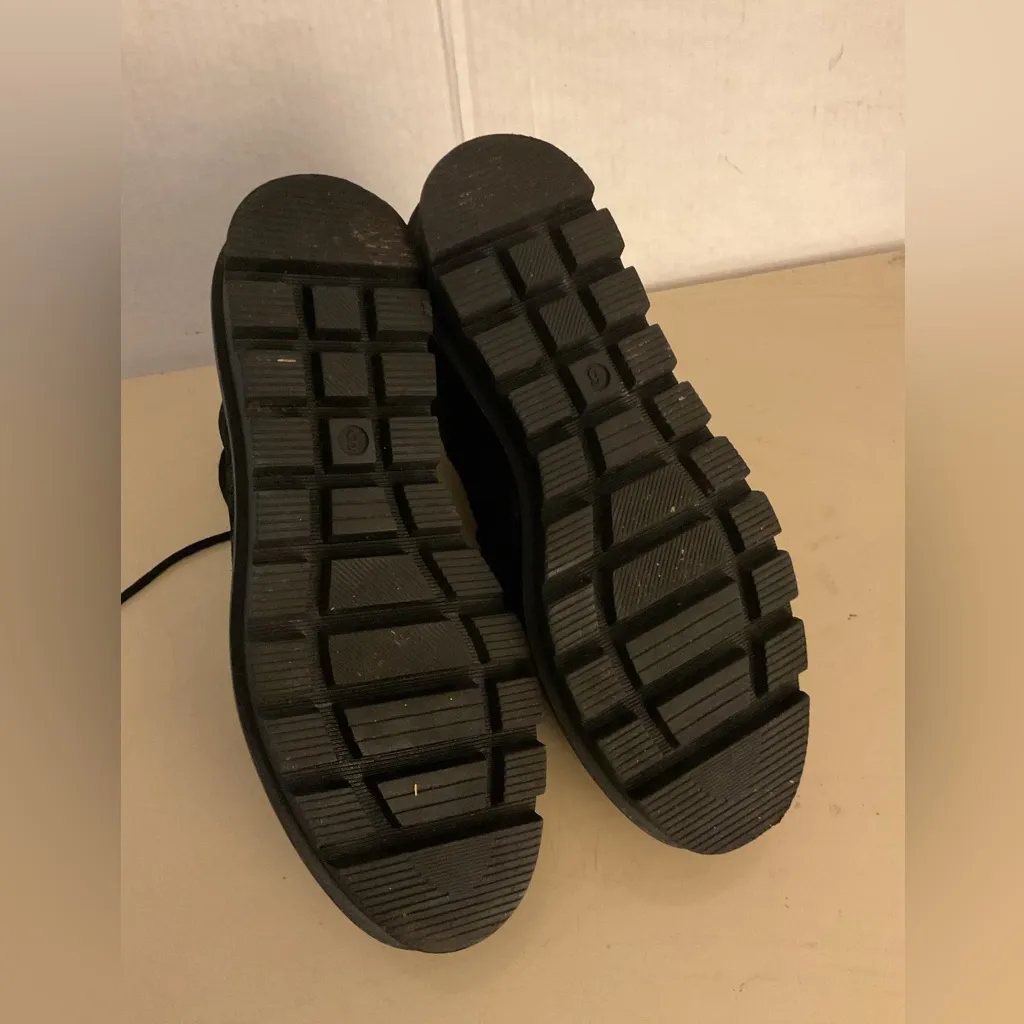 Seychelles women black metallic leather faux fur lace up combat boots size 6 - Image 10