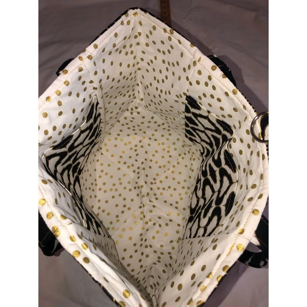 Bag Shoulder Tote Handmade Gold Black White Print New Fabric Lightweight Bold - Image 2