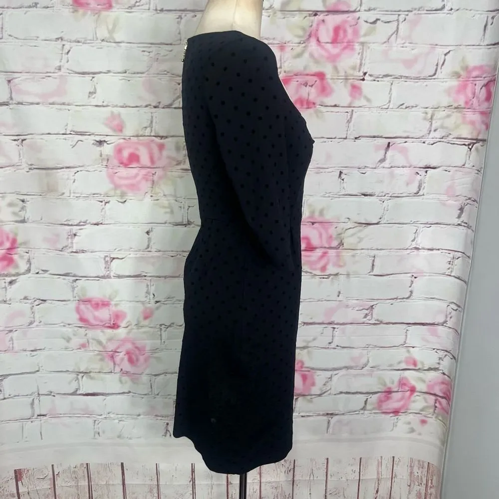 ￼Kate spade black velvet dot bow neckline ponte 3/4 sleeve sheath dress - Image 4