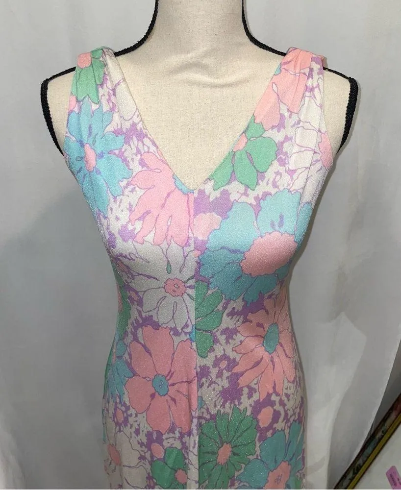 Vintage 70’s pastel floral maxi boho hippie festival maxi dress w/matching shirt Blue - Image 3