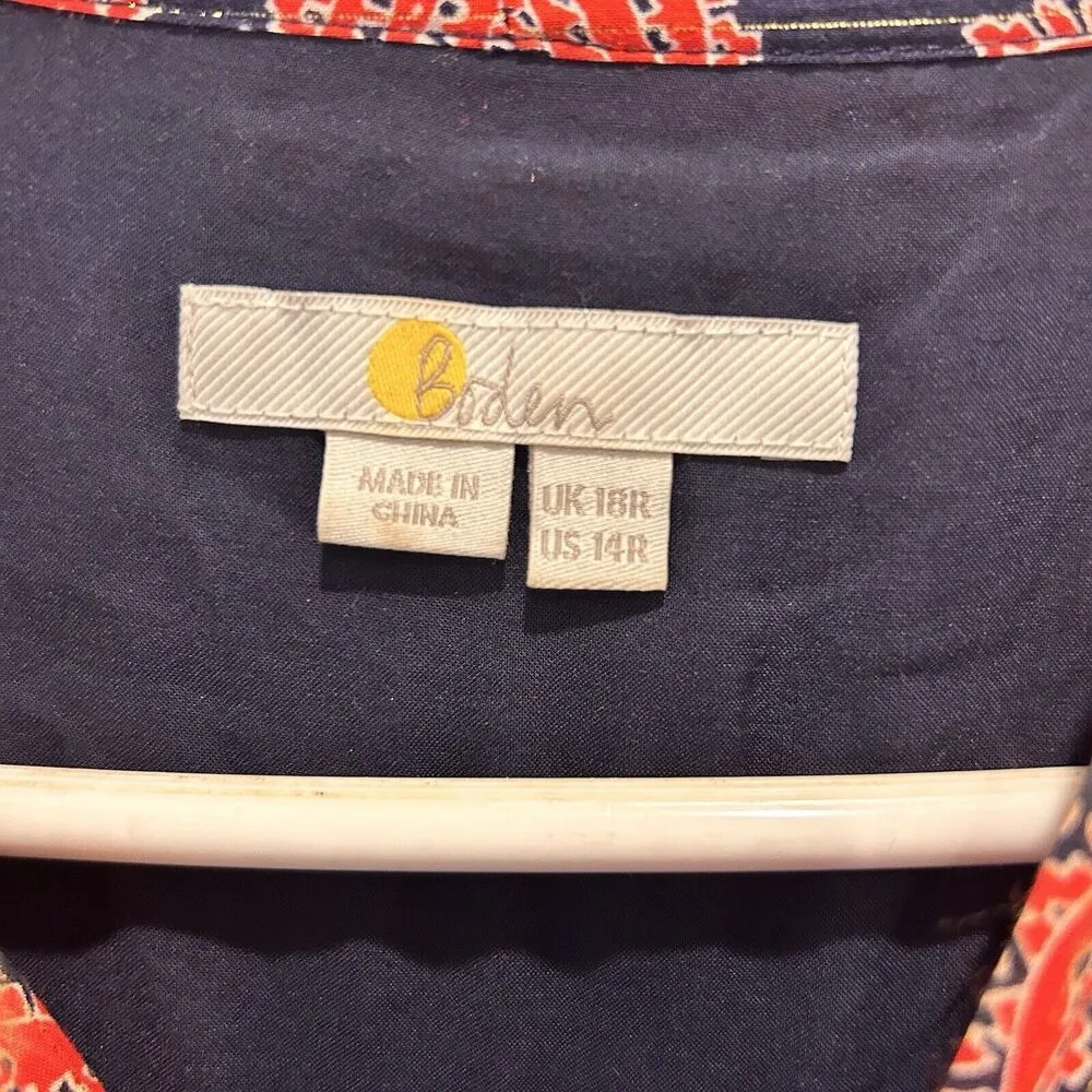 Boden Tie Neck Mini Dress Red Blue Gold Metallic Paisley Women’s‎ Size 14 - Image 10