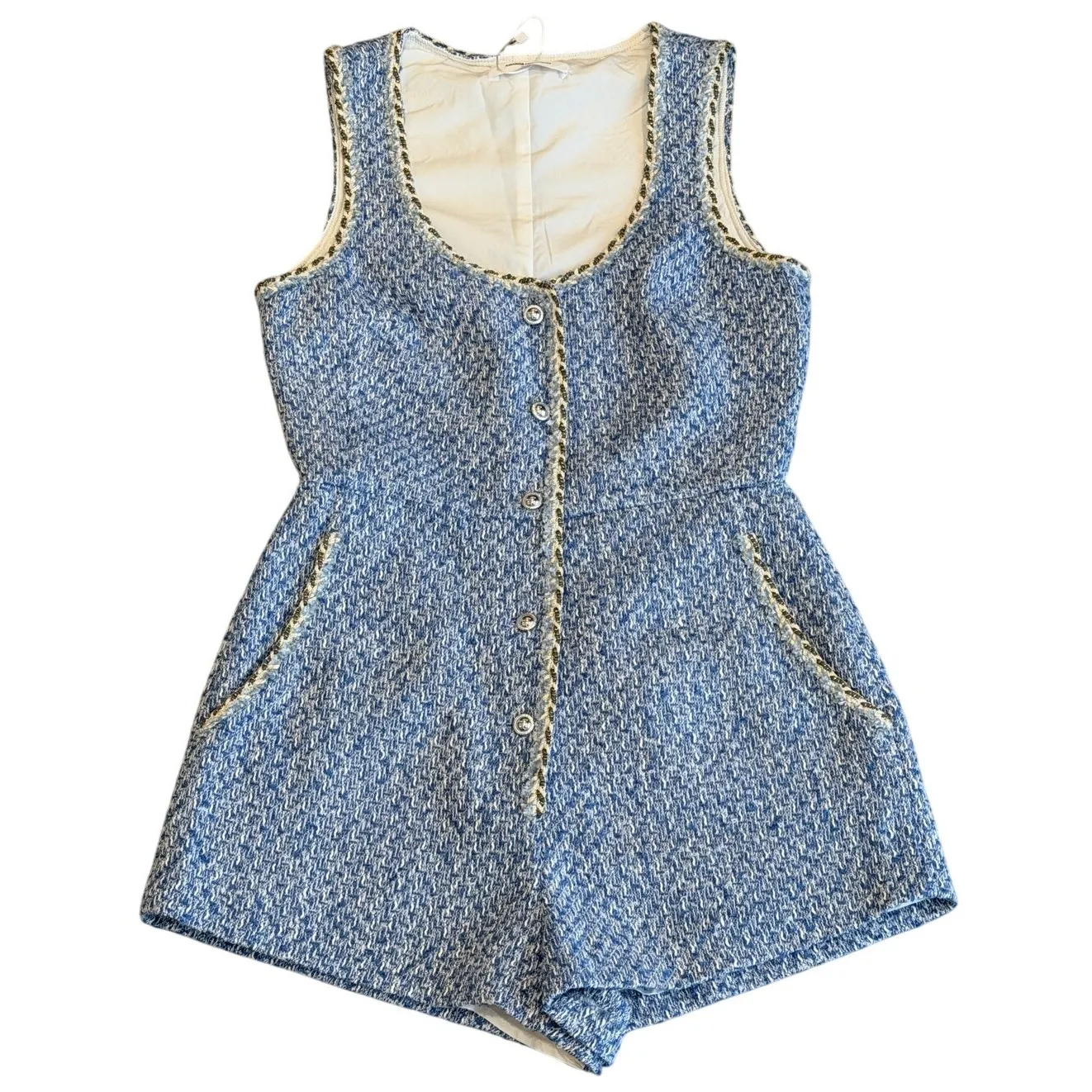 Amanda Uprichard BabyBlue Tweed Braided Trim Womens Romper vsize Small - Image 2