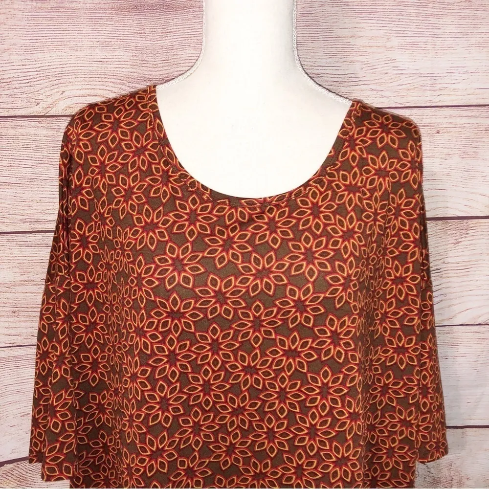 Lularoe Brown with Orange and Burgandy Floral Irma SIze XL - Image 5