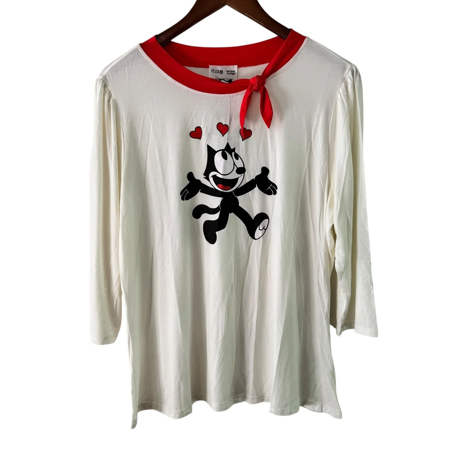 Unique Vintage Felix The Cat Hearts Graphic Top‎ Red Neck Tie Womens L - Image 10