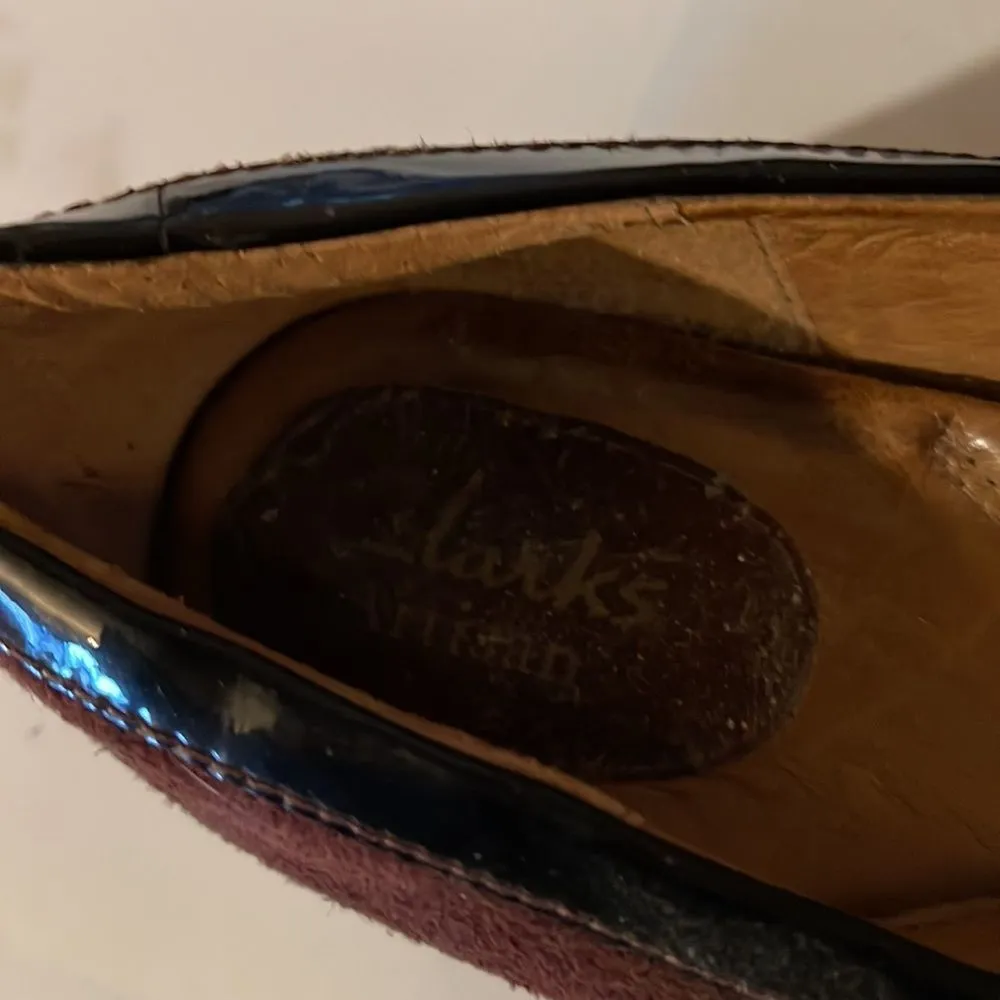 Clarks Artisan Purple Suede and Leather Slip On Low Wedge Loafers 8 - Image 14