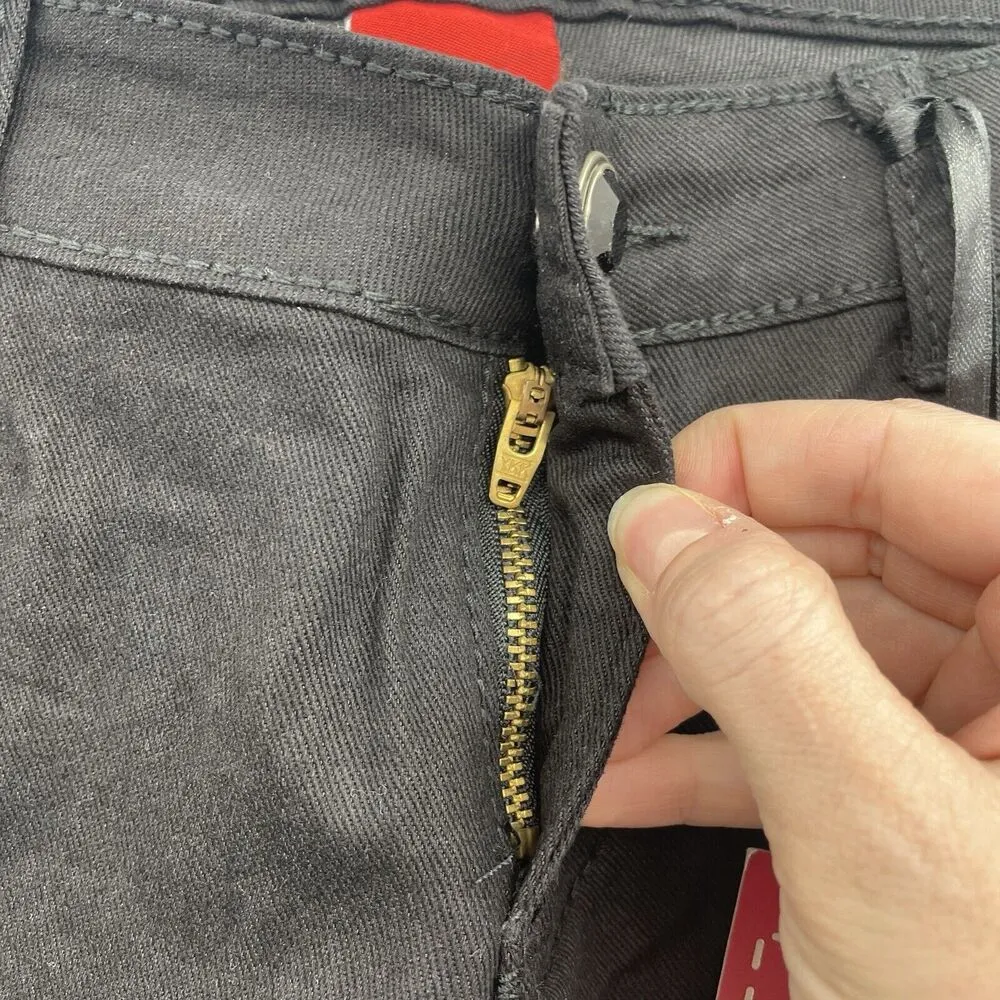 Red Rivet Junior 11 Flare Jeans Black Flap Embroidered Pockets Mid Rise Stretch - Image 7