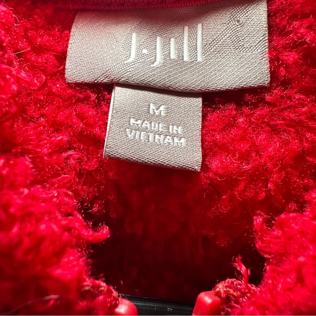 J. Jill Cozy Red Hooded Zip Vest | Women’s Size M Textured Fleece Layering Piece - Image 5