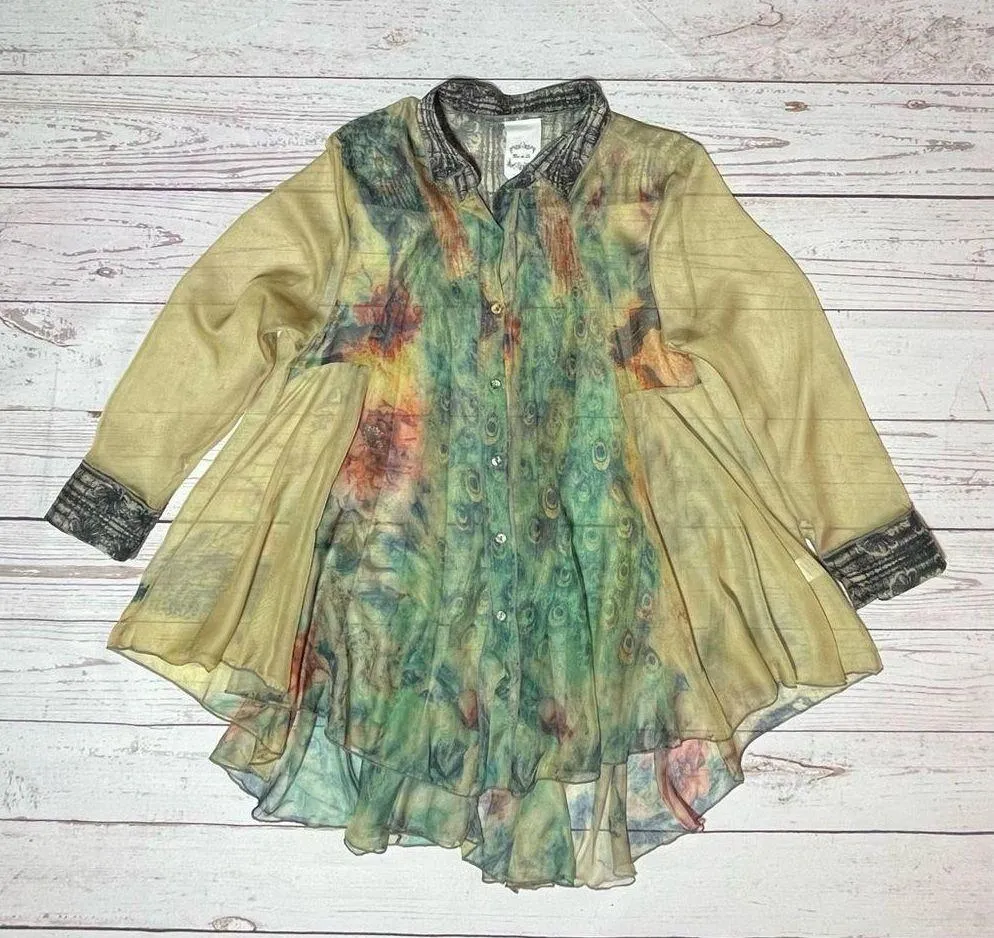 FLEUR DE LIS Mixed Print Chiffon Blouse Size M - Image 10