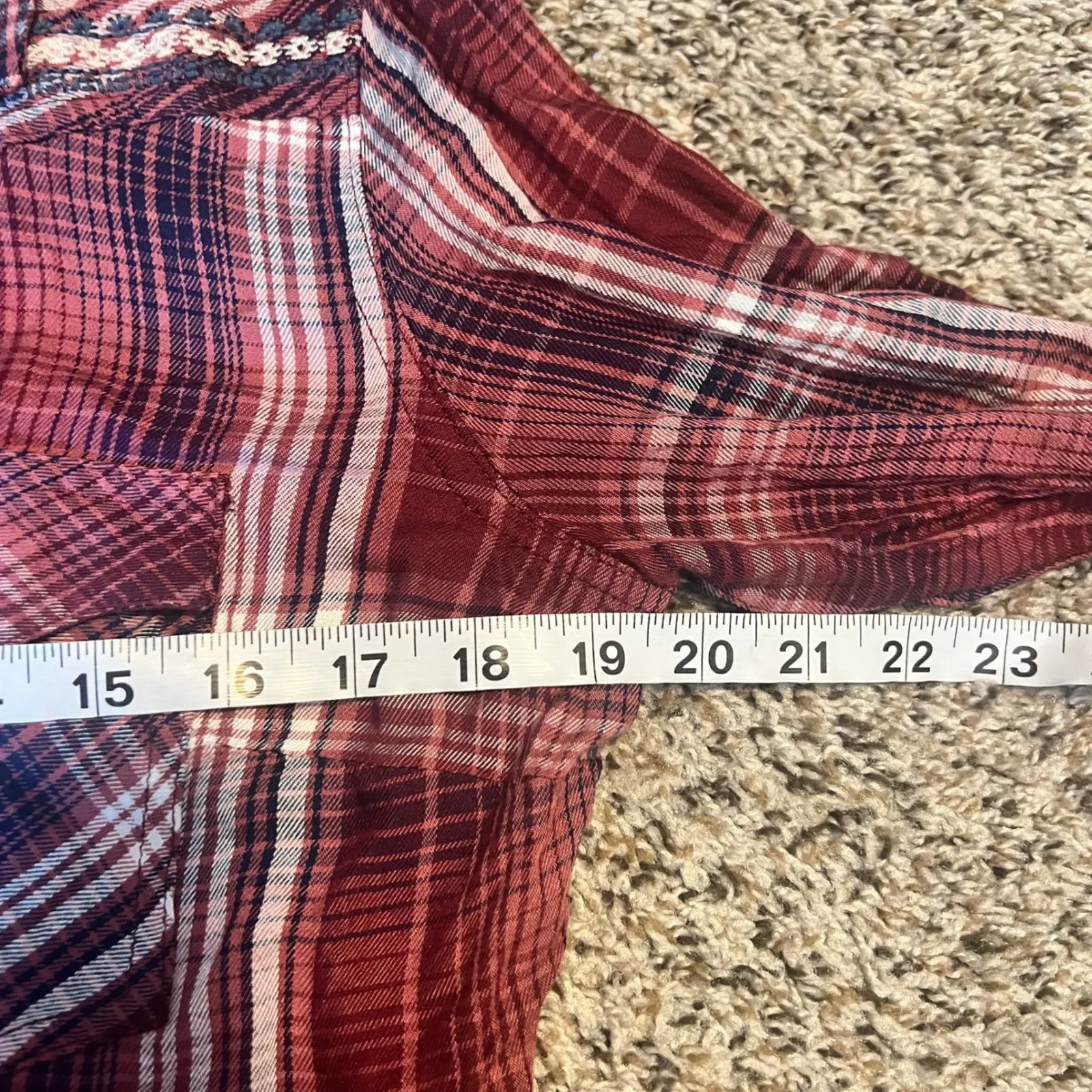 Wrangler Retro Western Plaid Pearl Snap Button Down Shirt Women M Viscose Maroon - Image 7