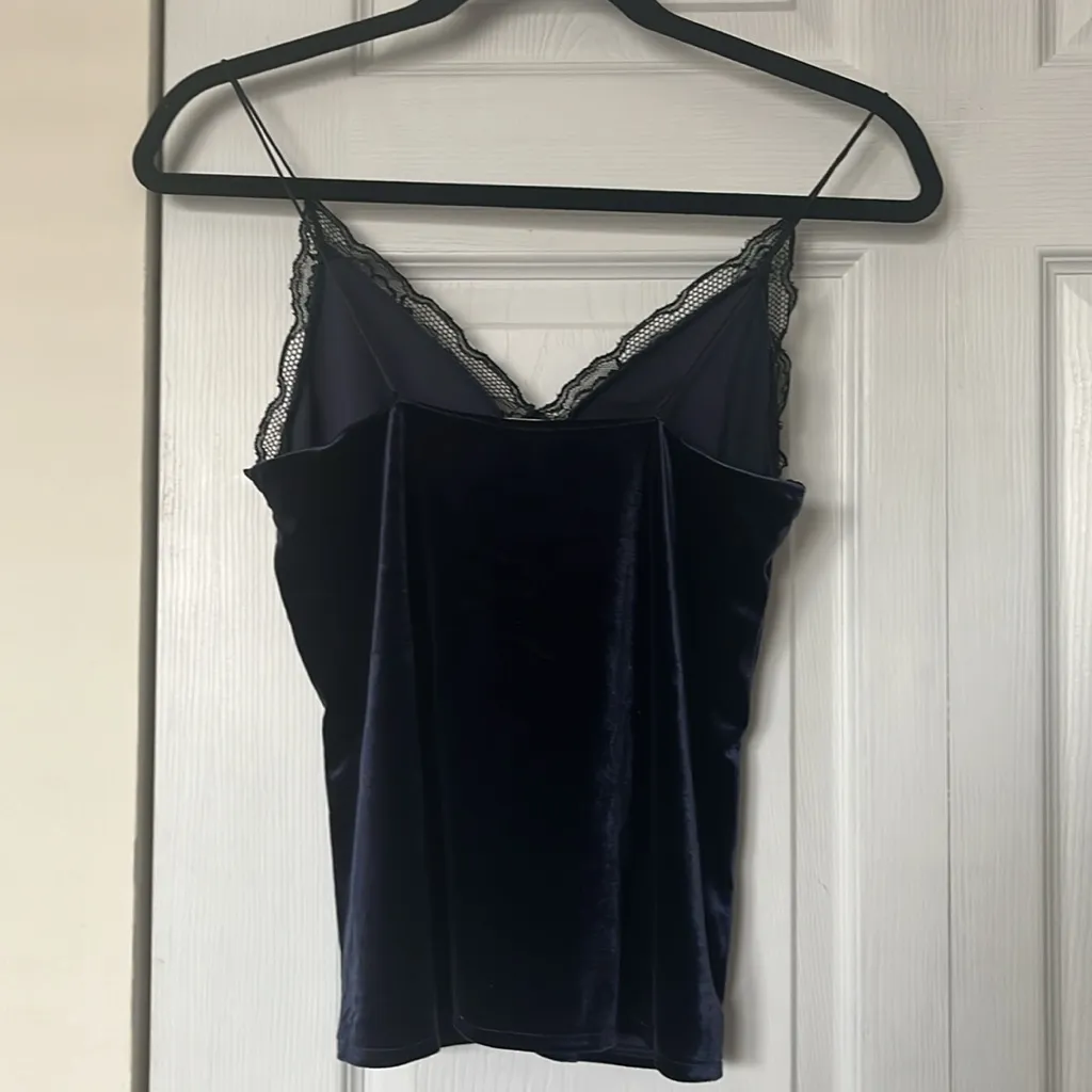 Zara | Velvet Lace Cami Top Small Navy Black - Image 4