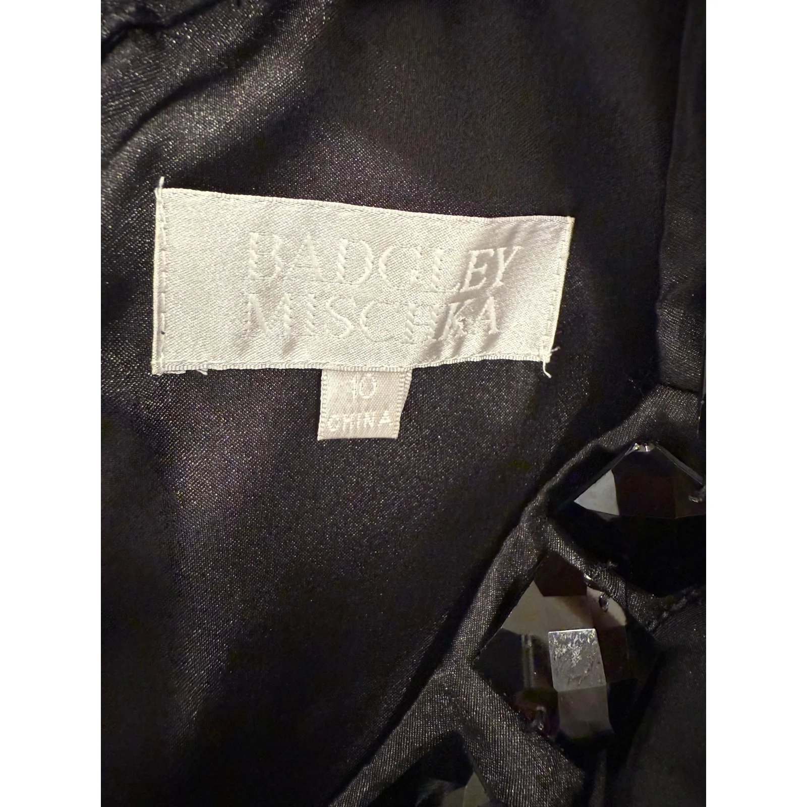 Badgley Mischka One Shoulder Asymmetrical Beaded Mini Dress Black Women Size 10 - Image 5