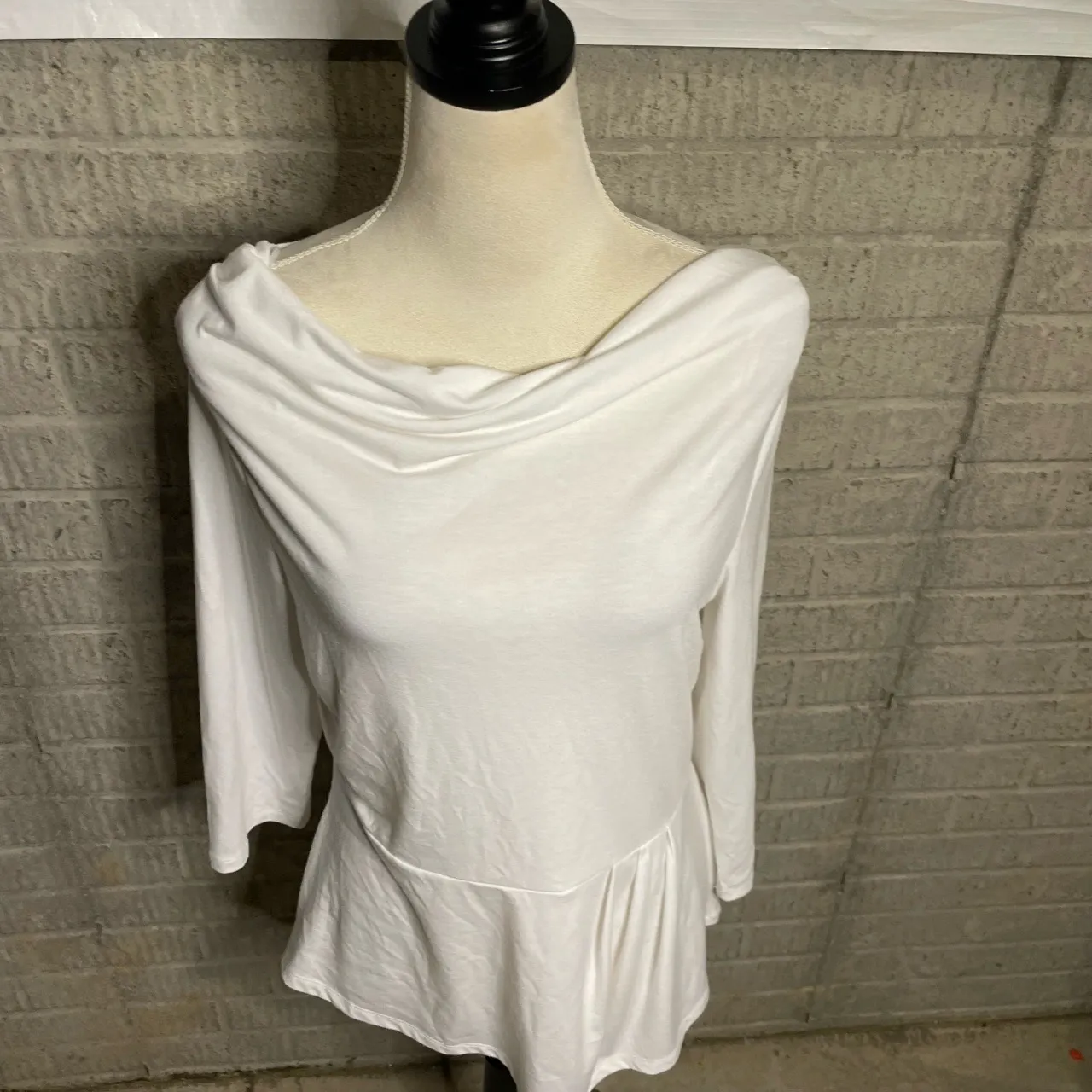 Strazzi Womens White‎ Long Sleeve Draped Neckline Peplum Blouse Top Size Medium White - Image 3