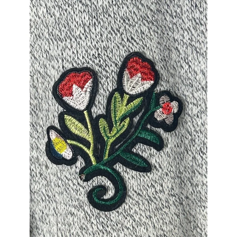 Hail3y:23 Cardigan Sweater Medium PETITE Gray Hooded Applique Embroidered Pocket Size undefined - Image 7